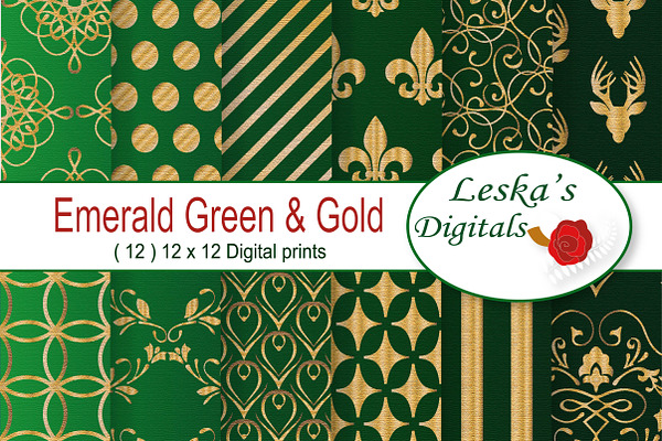 Digital Paper - Emerald Green & Gold