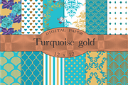 Aqua gold, turquoise digital paper