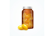 Fish Oil Capsule and Bottle. Vector