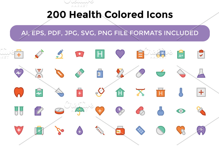 200 Health Colored Icons in Graphics - product preview 8