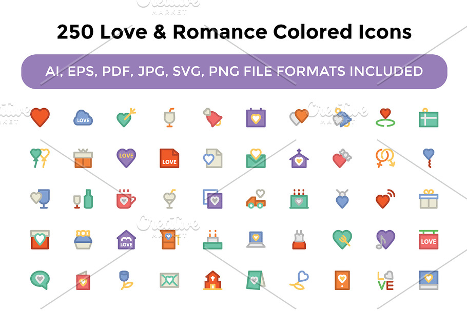 250 Love and Romance Colored Icons in Graphics - product preview 8