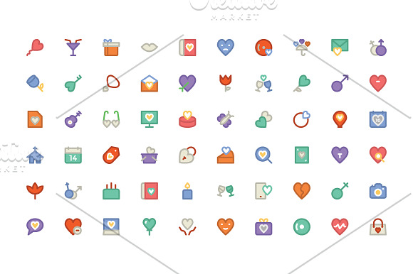 250 Love and Romance Colored Icons in Graphics - product preview 3