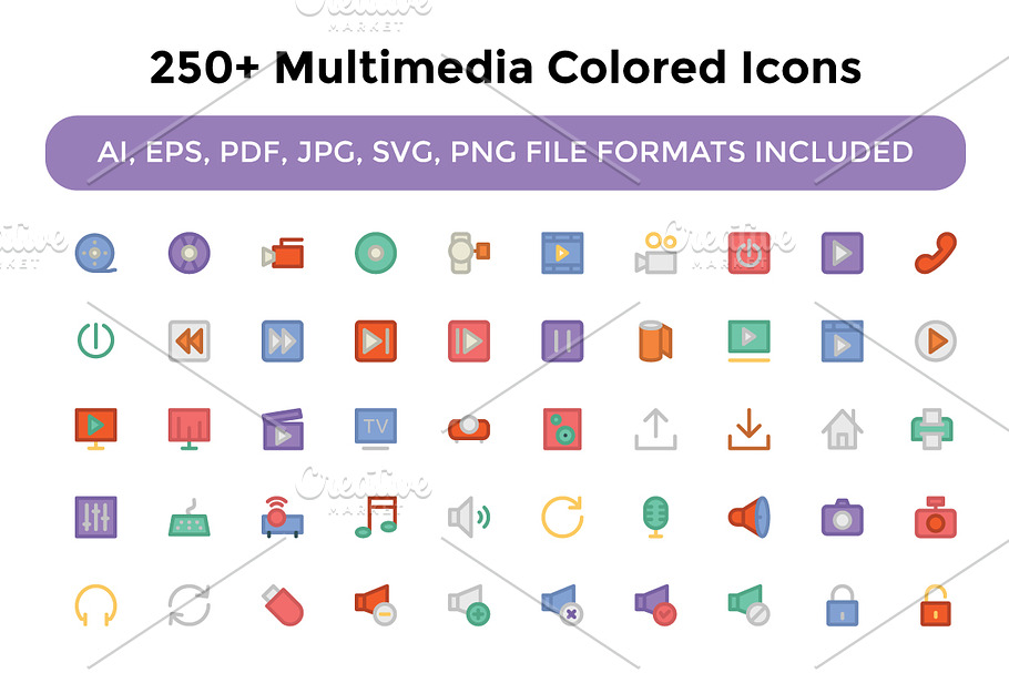 250+ Multimedia Colored Icons