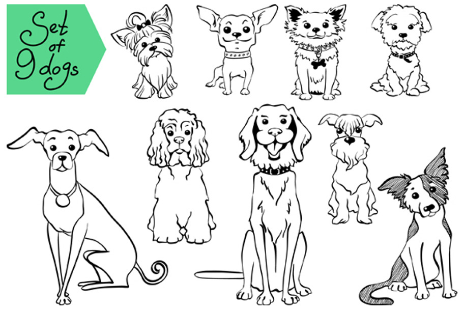 Set of 9 dogs