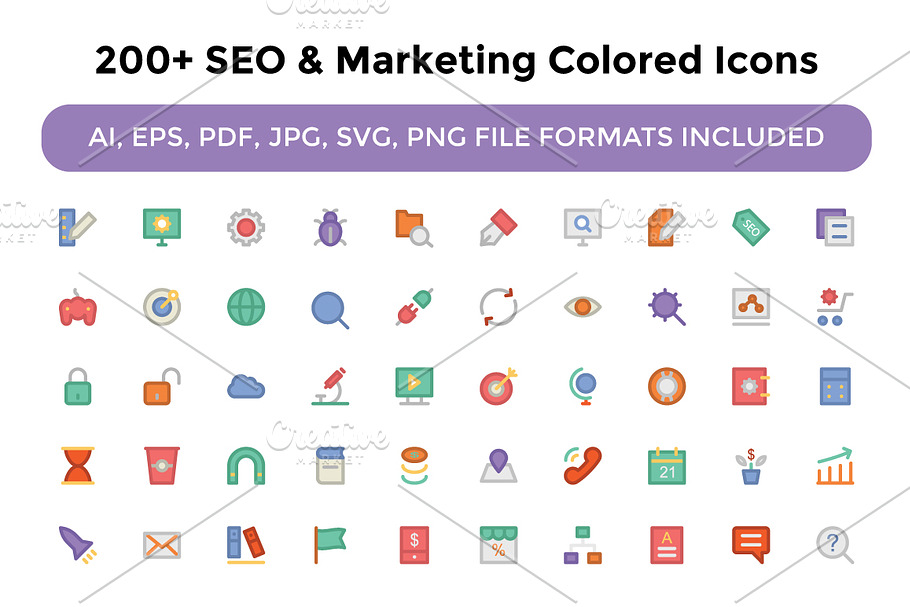 200+ Seo and Marketing Colored Icons