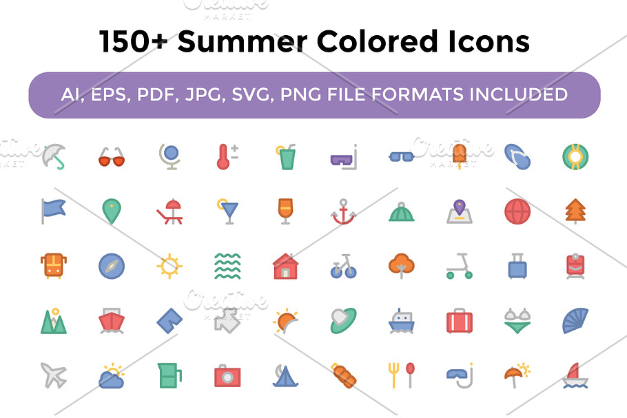 150+ Summer Colored Icons