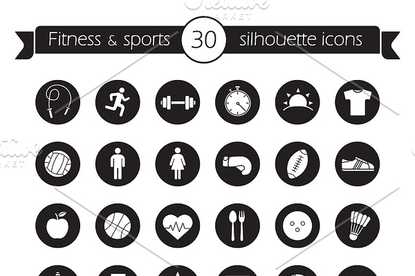 Fitness icons set. Vector