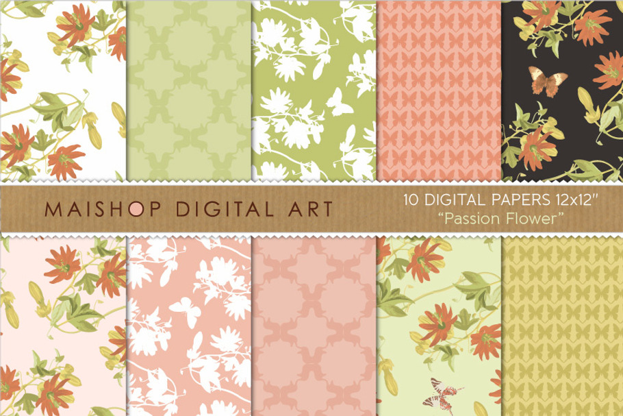 Digital Paper-Passion Flower in Patterns - product preview 8