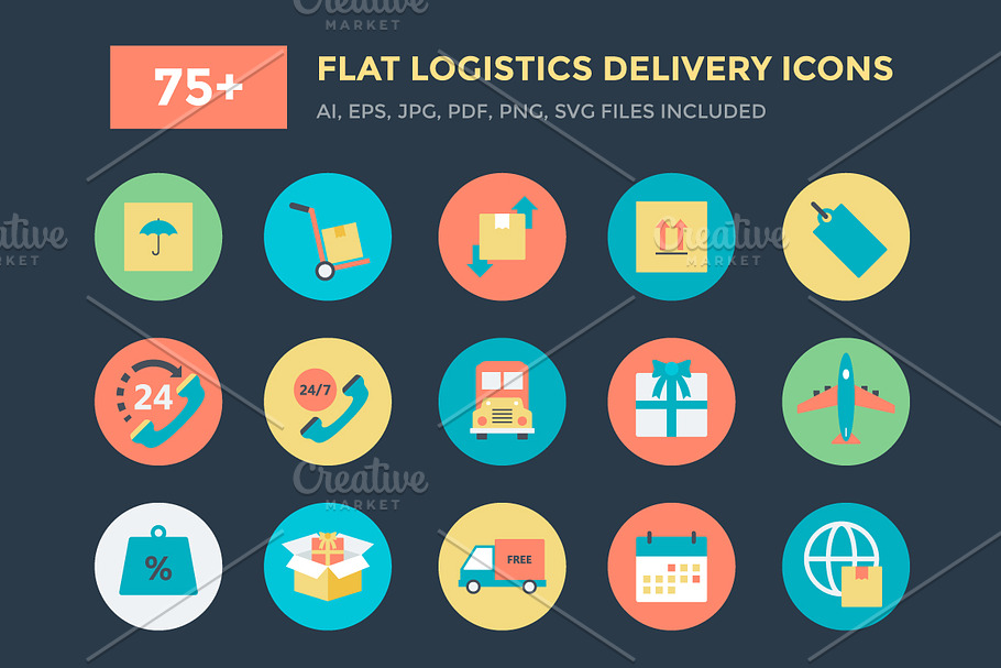 75+ Flat Logistics Delivery Icons 