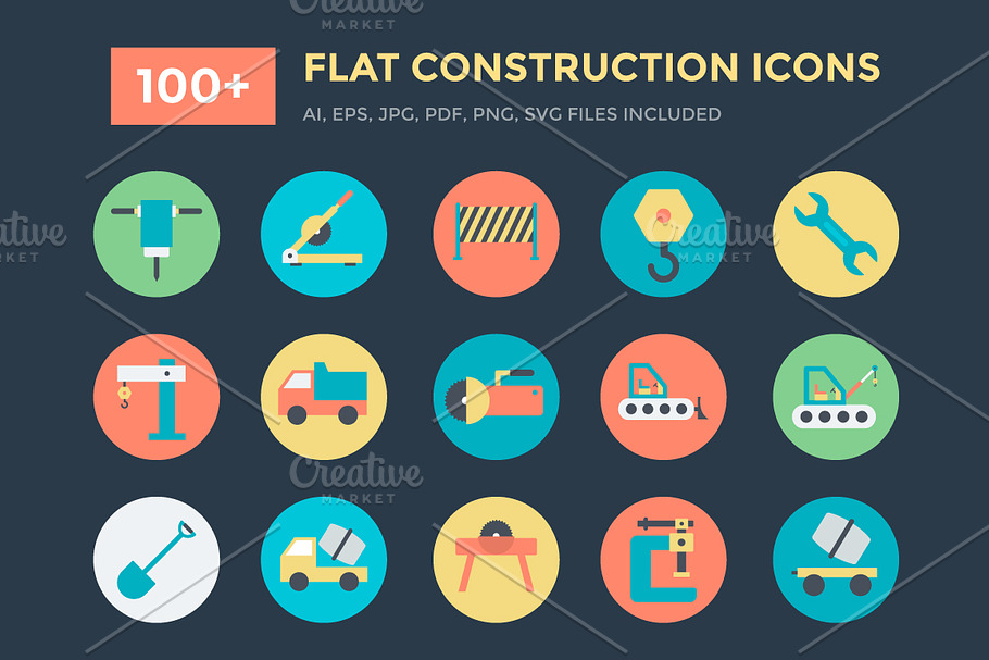 100+ Flat Construction Icons 