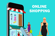 Online shopping concept, flat