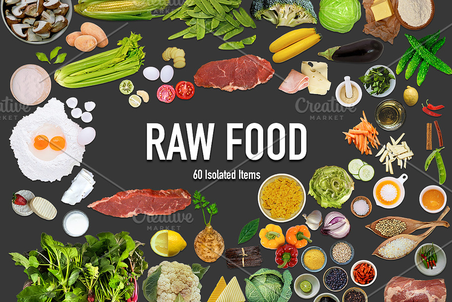 60 Isolated Raw Food Images