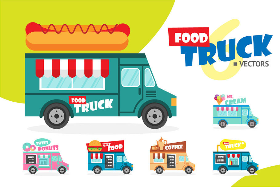 Set of vector food trucks 