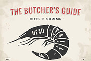 Cut of meat set. Shrimp