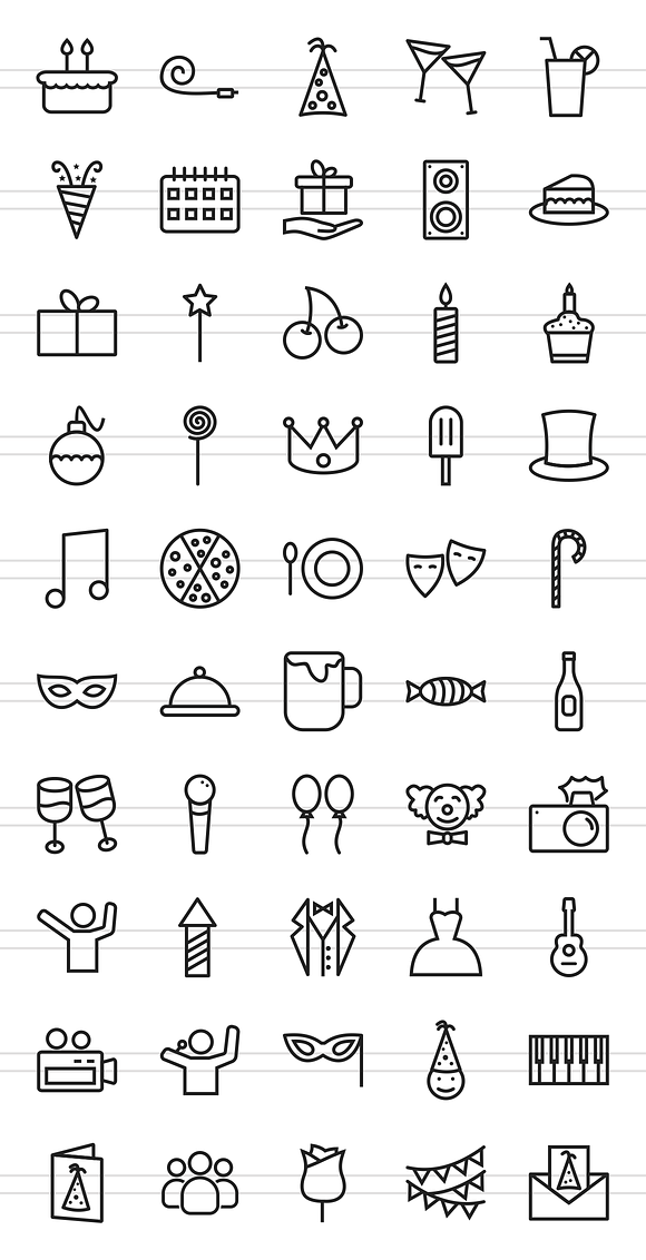 50 Birthday Line Icons in Birthday Icons - product preview 1