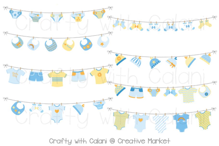 Blue Baby Laundry Bunting in Illustrations - product preview 8