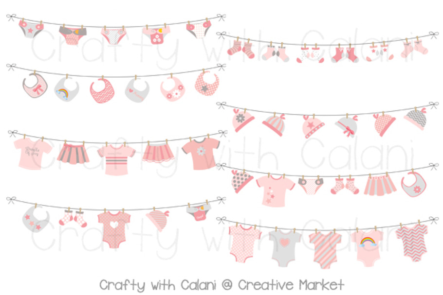 Pink Baby Laundry Bunting in Illustrations - product preview 8