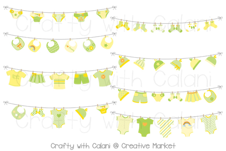 Yellow Green Baby Laundry Bunting in Illustrations - product preview 8