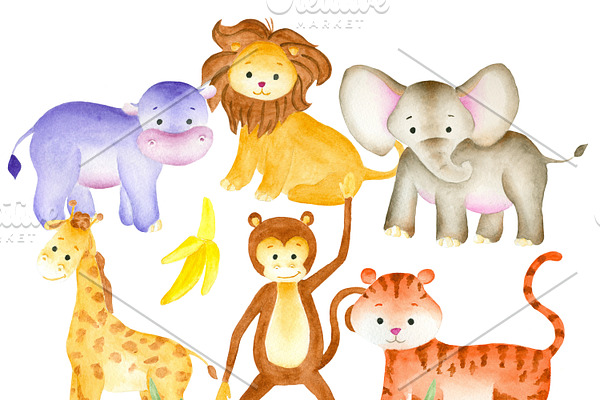 Watercolor jungle animals