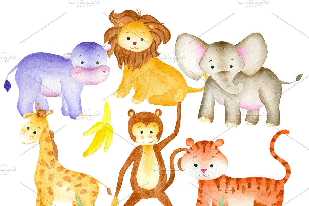 Watercolor jungle animals in Illustrations - product preview 8