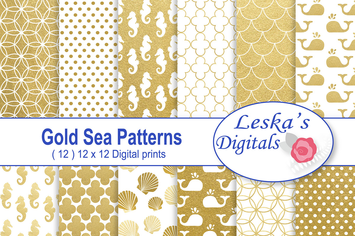 Gold Sea Patterns - Digital Paper in Patterns - product preview 8
