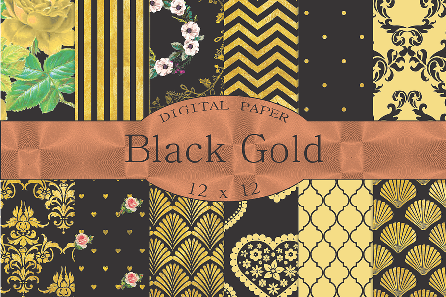 Black and Gold digital paper in Patterns - product preview 8