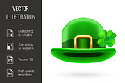 Green bowler hat decorated with clov