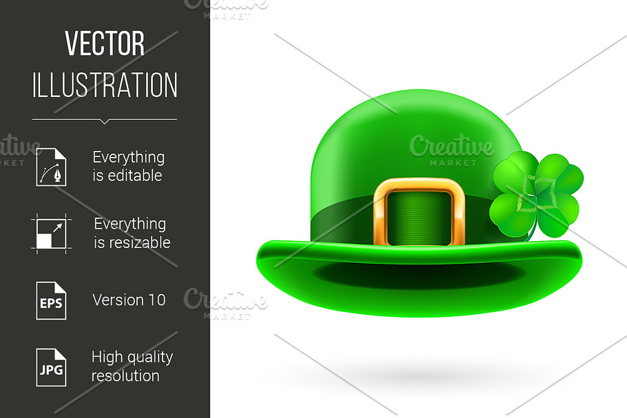 Green bowler hat decorated with clov in Graphics - product preview 8