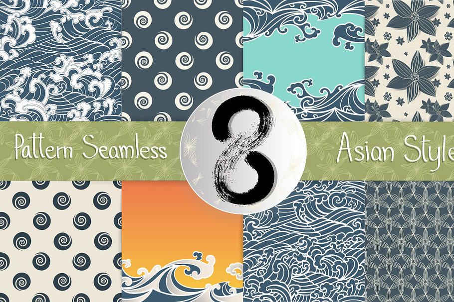 8 Pattern Seamless Asian style set in Patterns - product preview 8