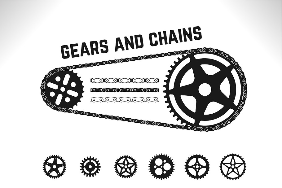 Gears and Chains in Black And White Icons - product preview 8