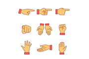 Hand gestures signs set