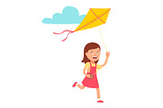 Girl running and playing kite