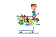 Kid sitting in a supermarket cart