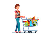Mother with kid and shopping cart