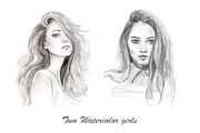 Two watercolor portrait of the girls