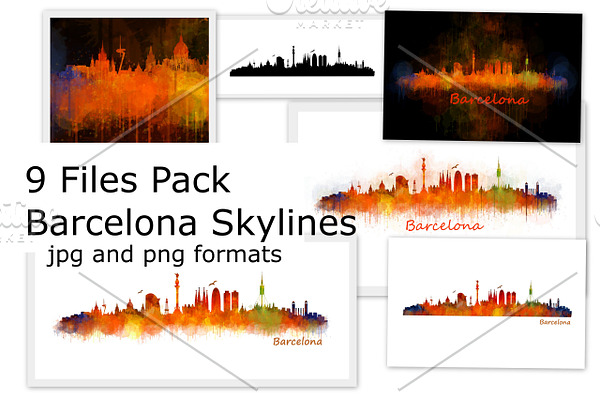 9 Files pack. Barcelona Skylines