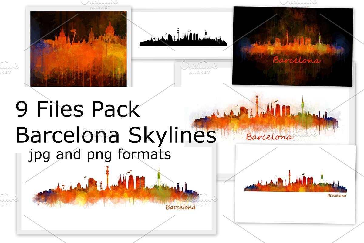 9 Files pack. Barcelona Skylines in Illustrations - product preview 8
