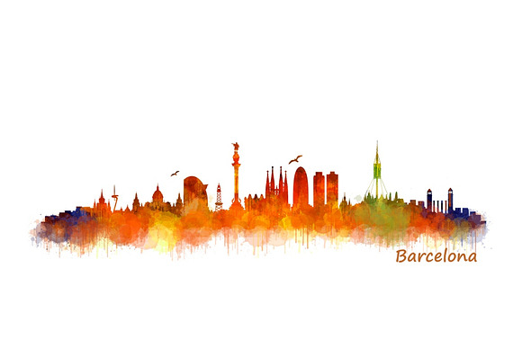 9 Files pack. Barcelona Skylines in Illustrations - product preview 3