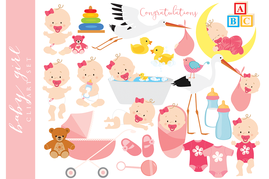 Baby clip art baby girl clipart pink in Illustrations - product preview 8