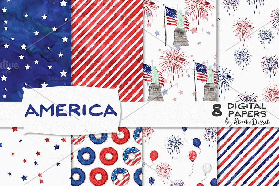 America - Watercolor Patterns in Patterns - product preview 8