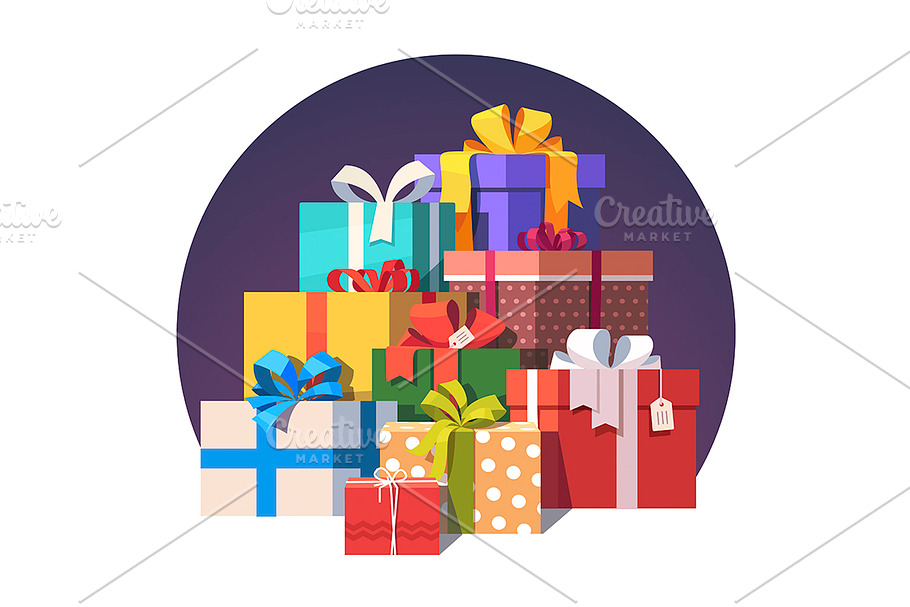 Big pile of wrapped gift boxes in Illustrations - product preview 8