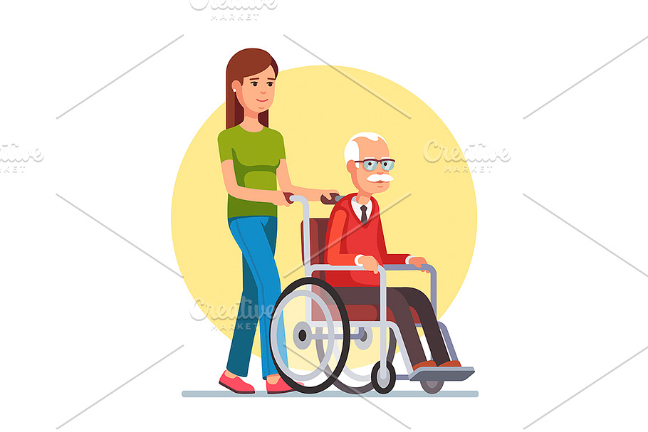 Woman strolling with elder man in Illustrations - product preview 8