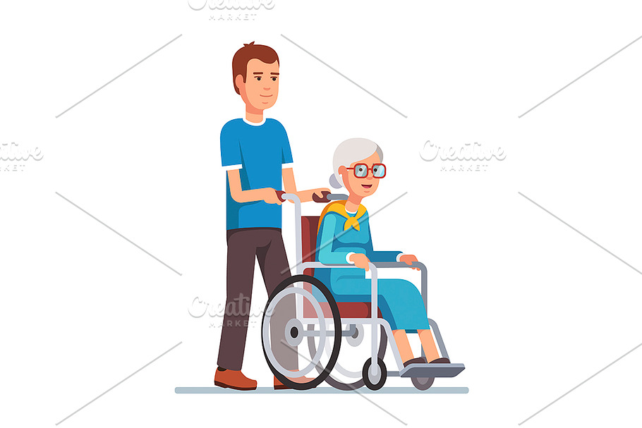 Man strolling with his grandmother in Illustrations - product preview 8