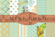 Mint and gold digital paper