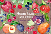 Garden fruits & berries watercolor 