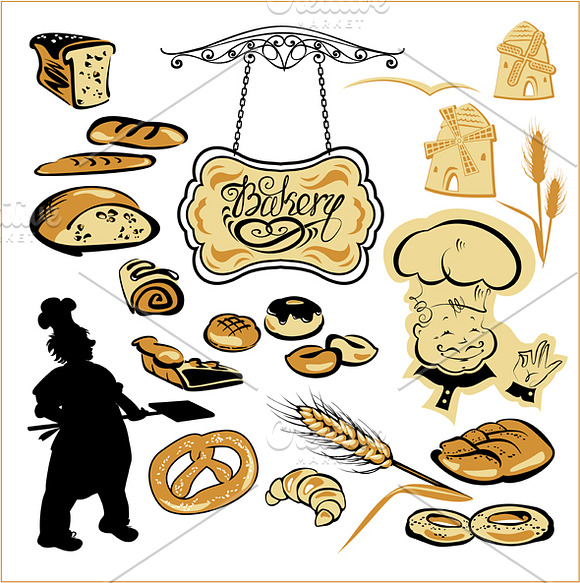Different bakery, Mill and baker in Illustrations - product preview 1