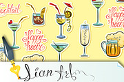 Set of alcohol drinks images