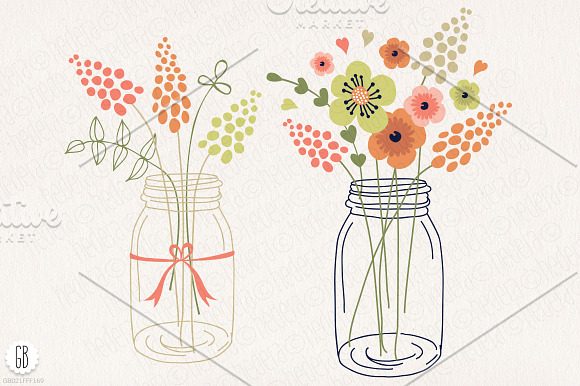 Floral frames, mason jars, flowers in Illustrations - product preview 3