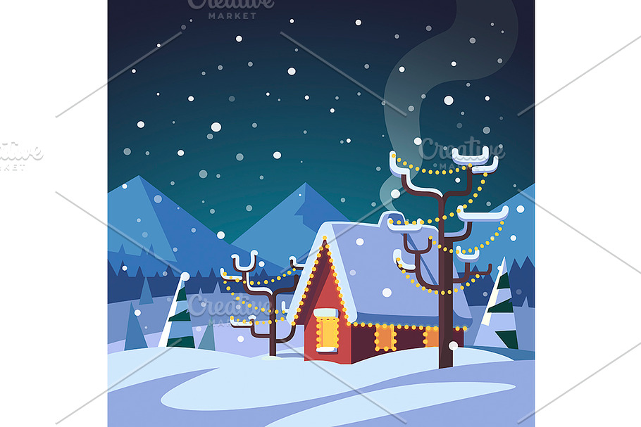 Christmas decorated country house in Illustrations - product preview 8