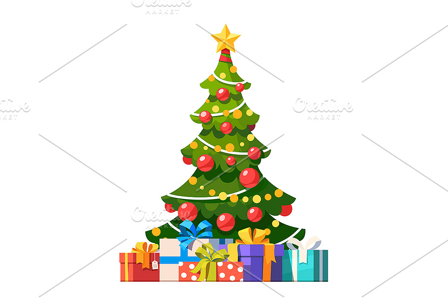 Decorated christmas tree and gifts in Illustrations - product preview 8